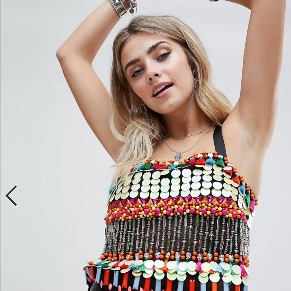ASOS design festival multicolor beaded top size 4